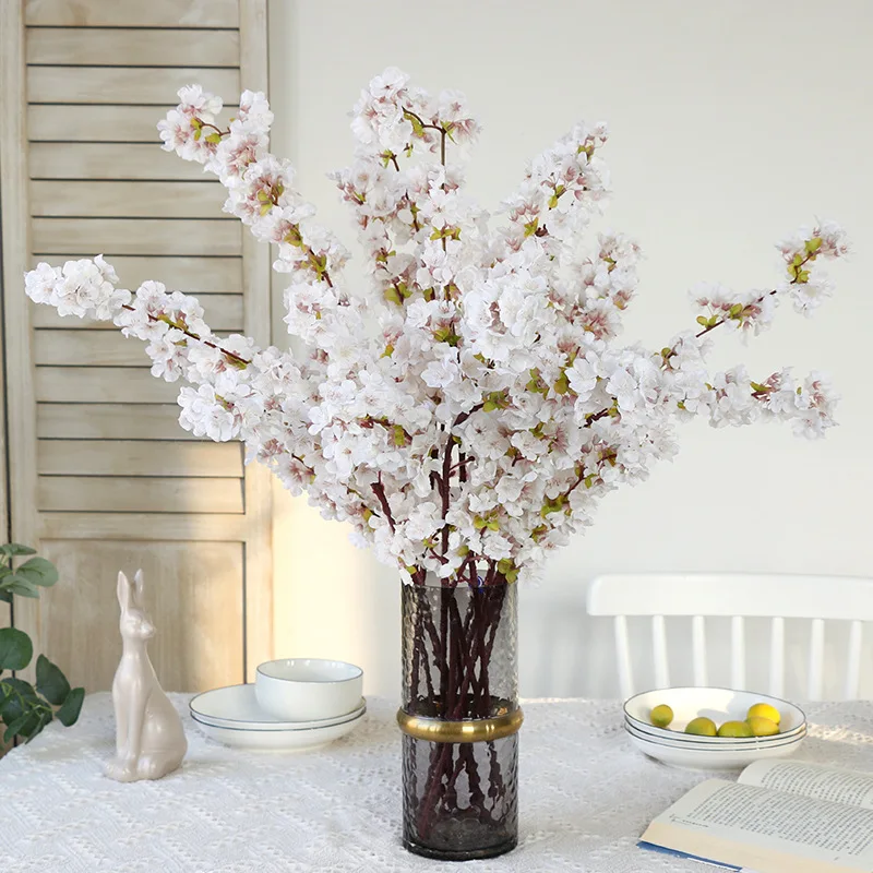 

White Artificial Silk Cherry Blossom Flowers Branch Wedding Hotel Home Balcony Garden Flower Arrangement Decor Fake Cherrys