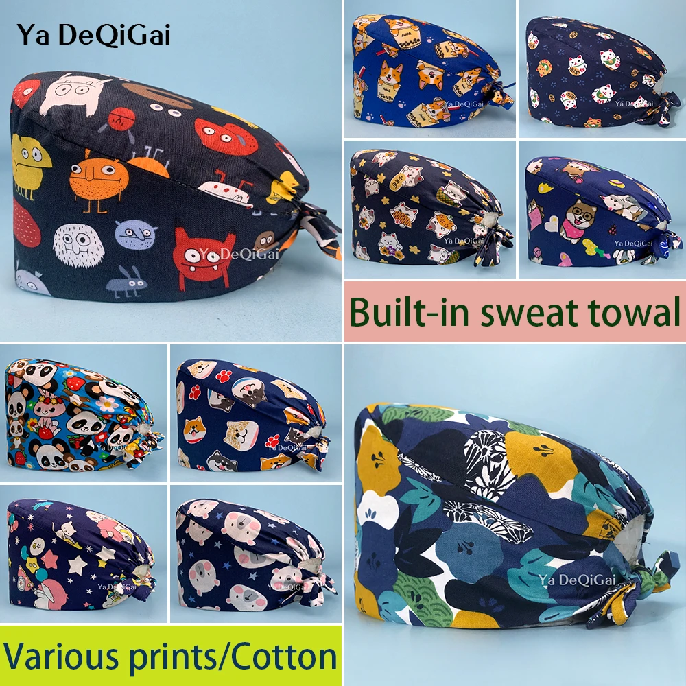 

Cartoon Print Scrubs Cap Medical Surgicals Caps New Clinic Scrubs Hats Beauty Salon Lab Work Cap Dentist Surgery Beautician Hat