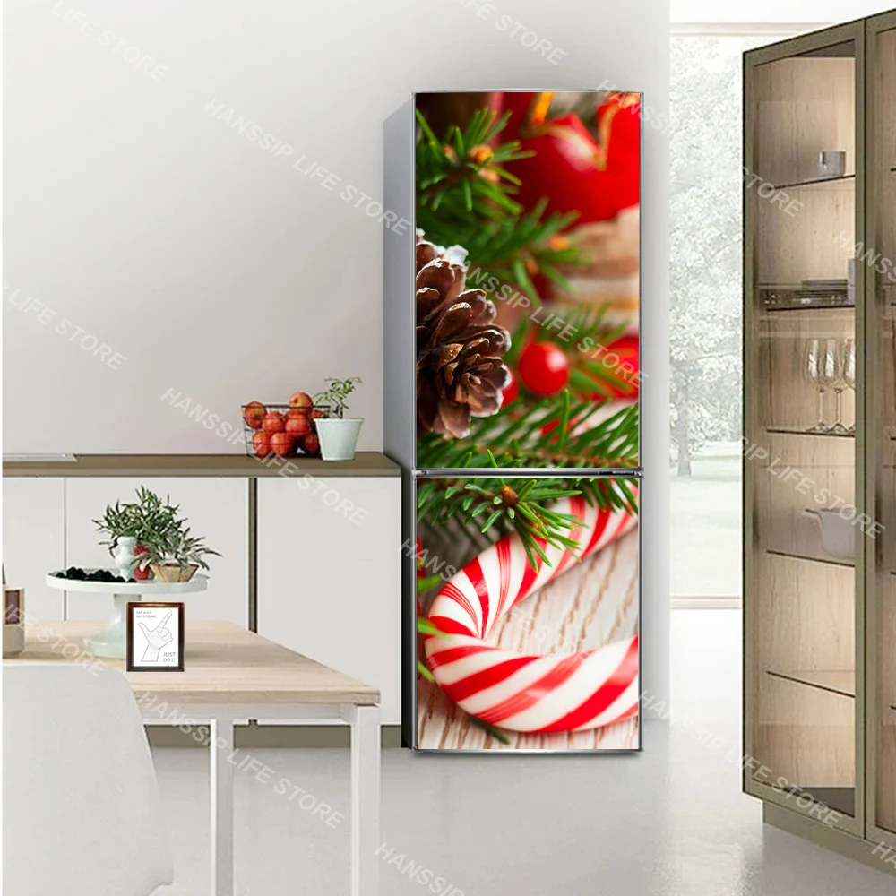 Creative Cute Kitten Wearing Christmas Hat Wall Art Mural for Kitchen Refrigerator Door Wrap Cover Xmas Candy Bar Cat Poster