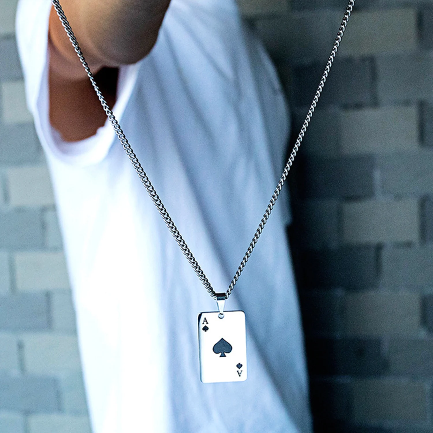 Ожерелье-цепочка с подвеской в виде карты для покера из нержавеющей стали женщин