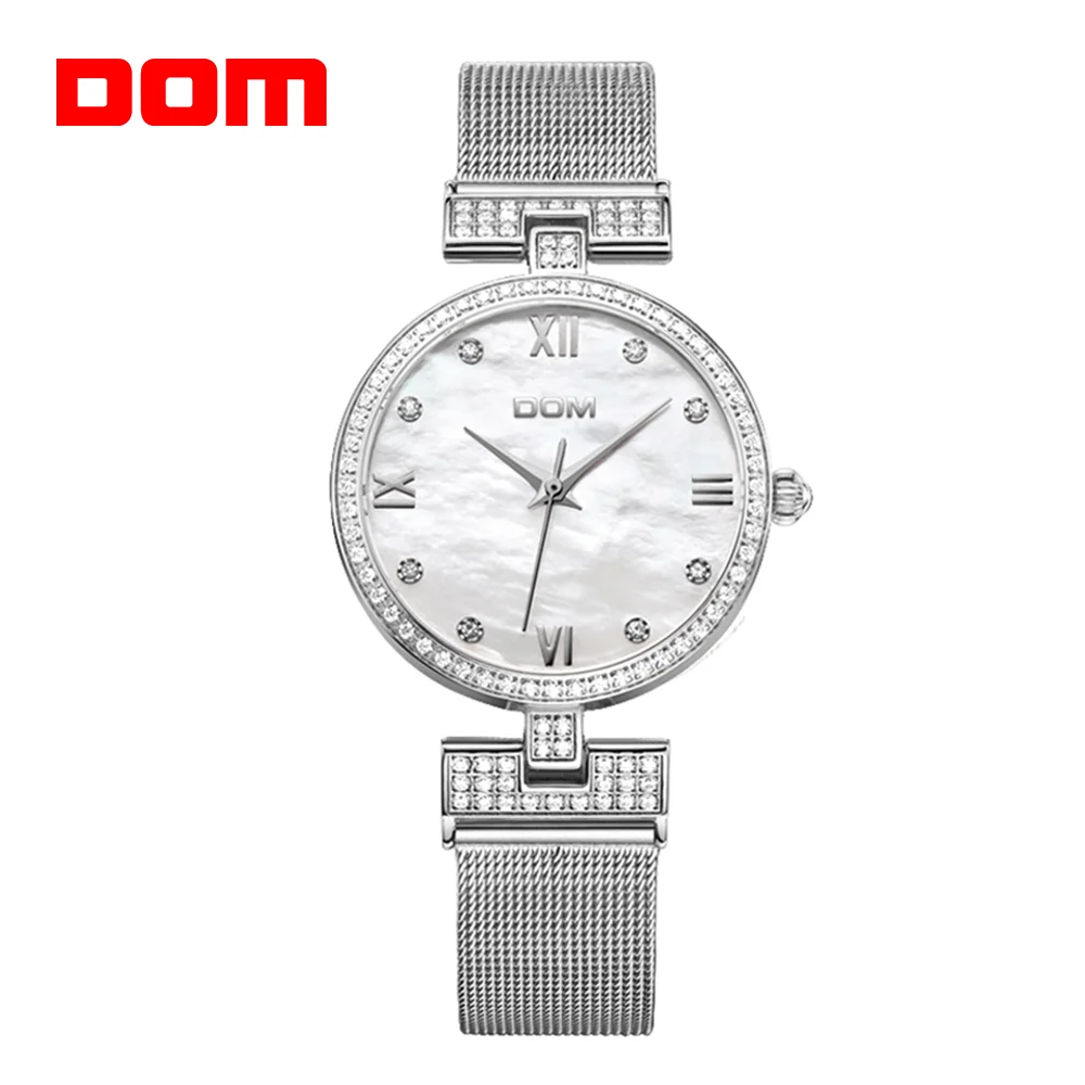 DOM Women's Fashion Mesh steel belt Watches Womens Females Antique Geneva Quartz-watch Ladies Brands Wristwatch Relojes Mujer