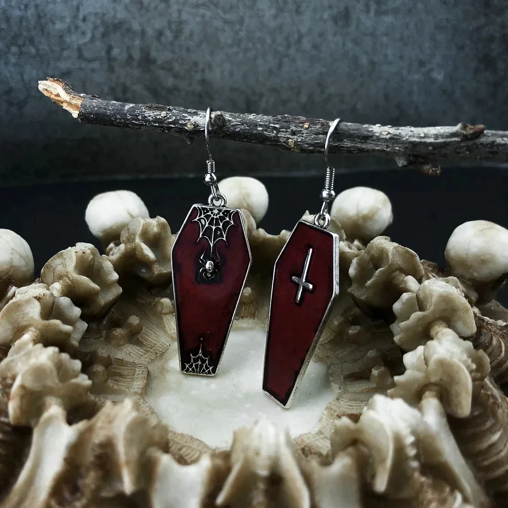 Giwang Peti Mati Vampir Salib Goth Anting-Anting Kelelawar Jaring Laba-laba Xo Perhiasan Aksesori Gotik Cosplay Хэллоуин