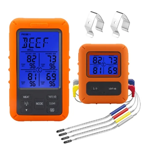 Цифровой термометр для барбекю и мяса, кухонный прибор с таймером и 4 датчиками
