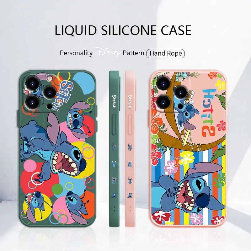 

Trend Silicone Disney Stitch Summer Sea Cell Funda Liquid Case for Apple iPhone 11 12 13 Pro Max 7 8 Plus SE XS iphone12