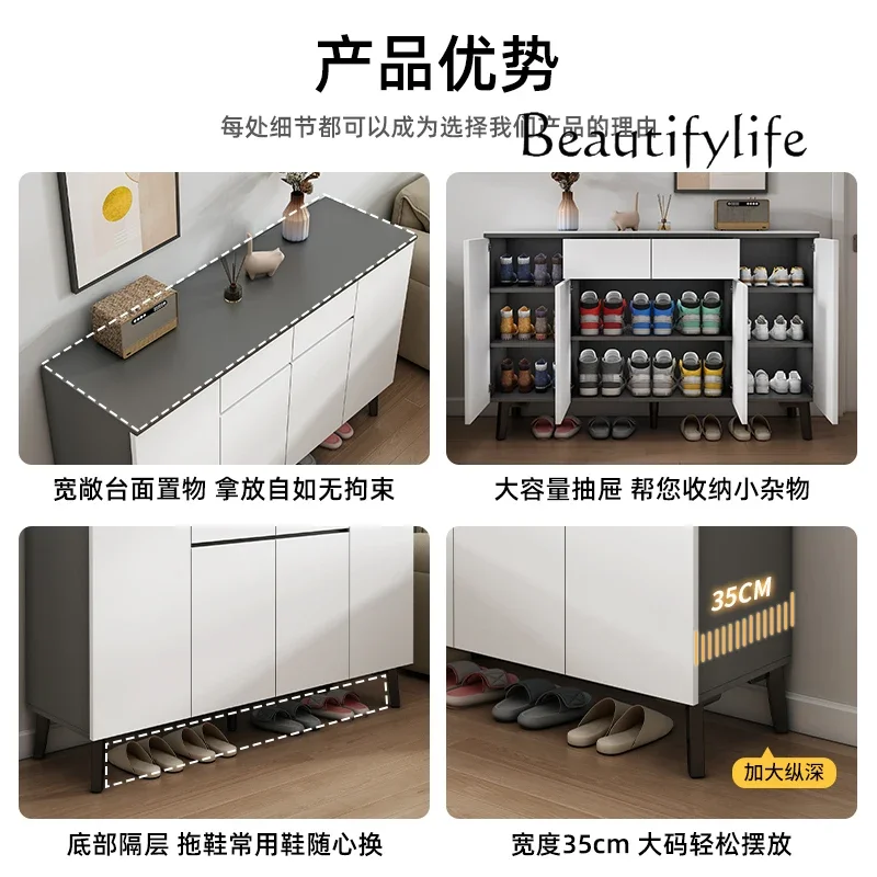 Легкий роскошный шкаф для обуви из цельного дерева каменной плиты Современный