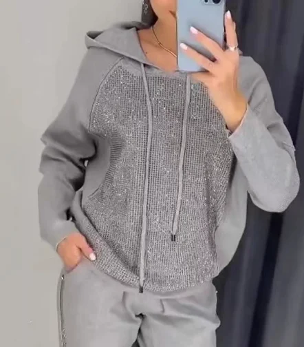 Спортивные штаны женский комплект модные лоскутные толстовки с бриллиантами