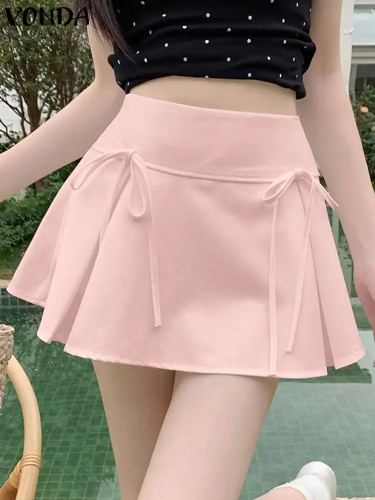 Юбка VONDA женская короткая в Корейском стиле Повседневная Свободная однотонная