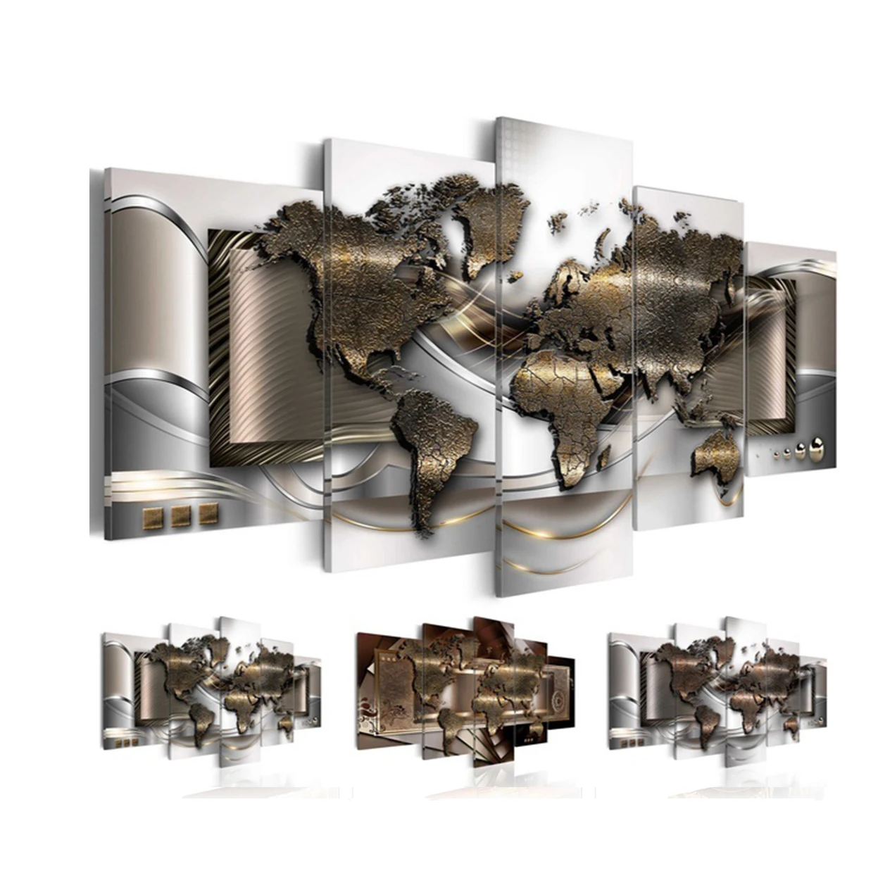 

Abstract World Map High Quality 5 Panles Modern Wall Art Home Painting Canvas Printing No Frame