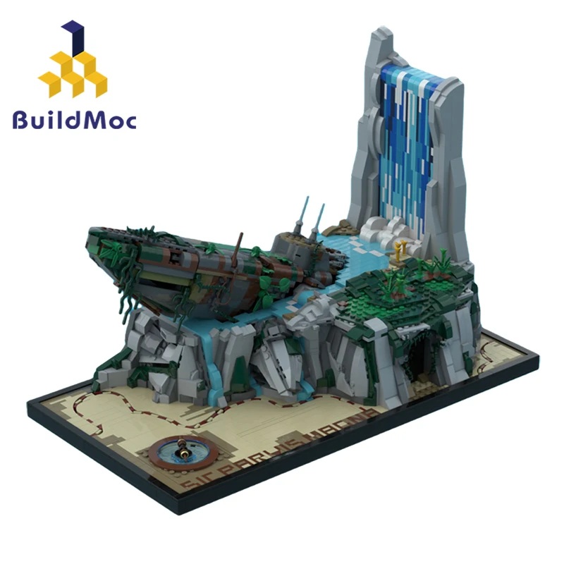 

MOC Mysterious Sea Pirate Boat Waterfall Cliffside Drake's Fortune Building Block Kit Island Architecture DIY Kid Brick Toy Gift