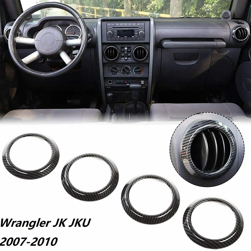 

Air Vents Cover Trim Stickers Air Conditioning Vent Outlet Trim For Jeep Wrangler JK JKU 2007-2010 Carbon Fiber