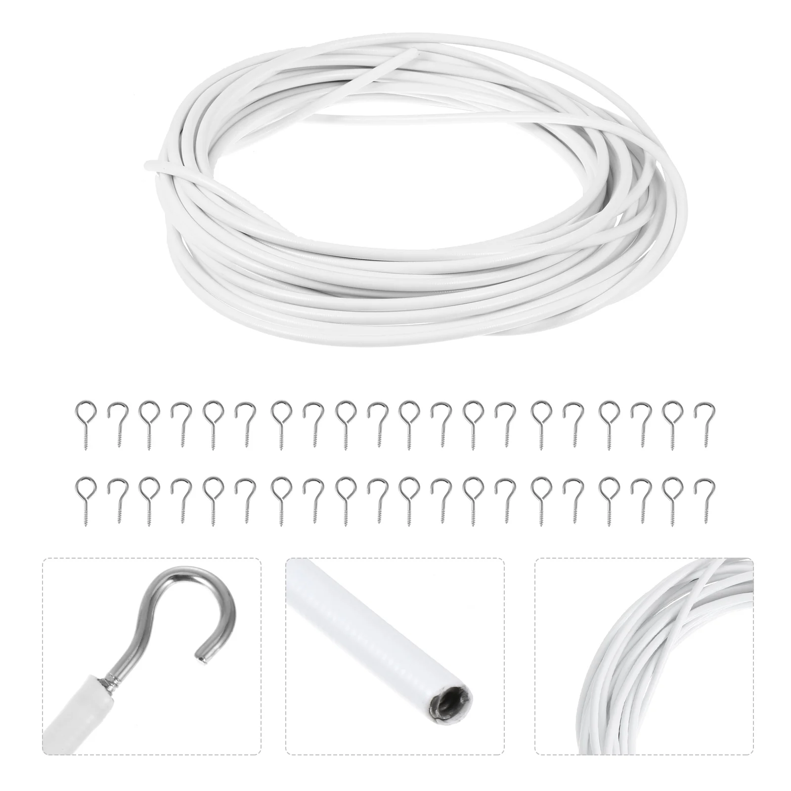 

10 Meters Screw Eyes Hooks Tinsel Curtain White Curtain Strings Hanger Hooks Curtain Rope Curtain Thread Picture Hanging Wire