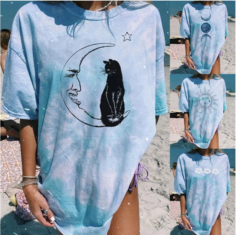 

2023 Summer Loose Fit Short Sleeve Print Pullover Round Neck T-Shirt