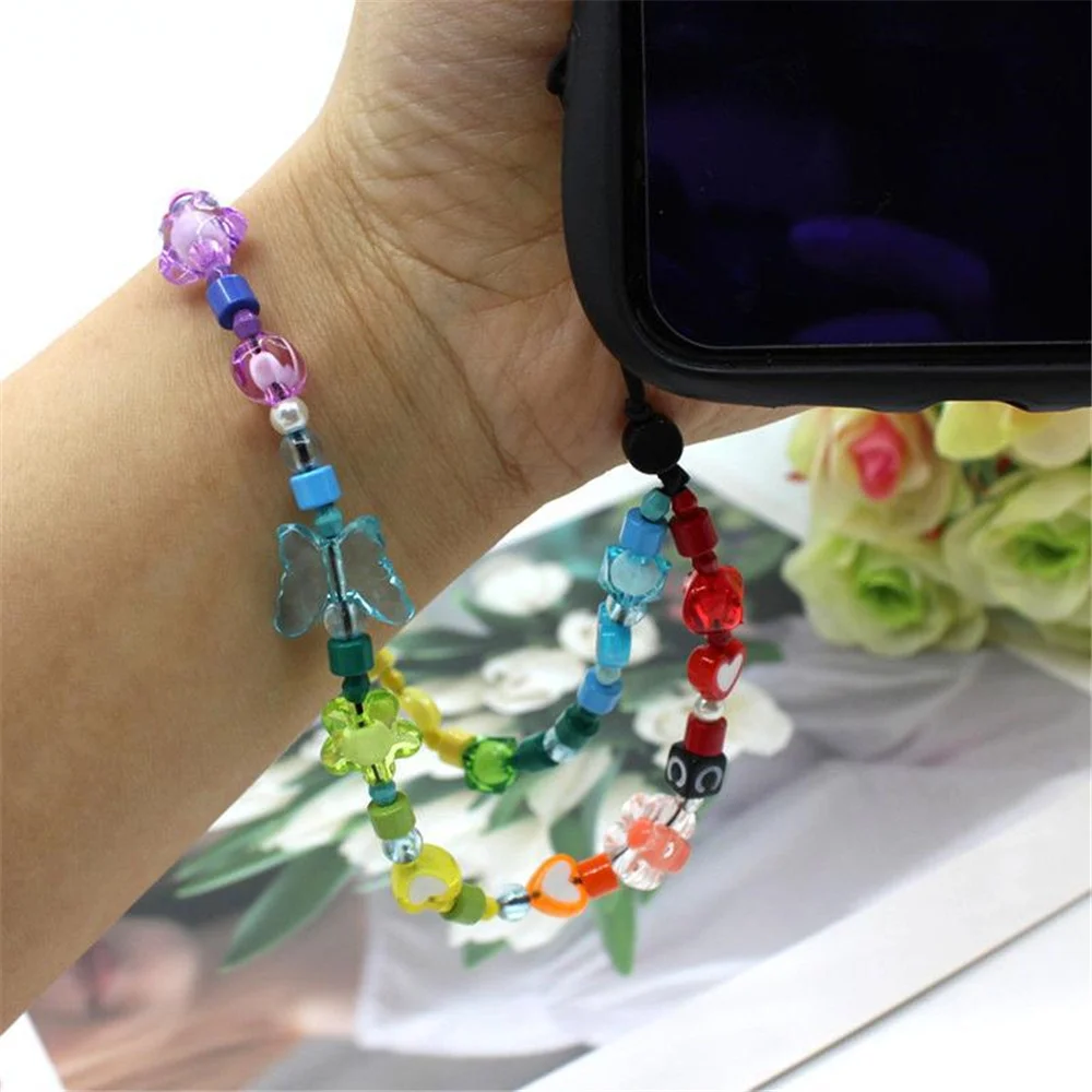 Summer Boho Phone Chain Beads Phone Bracelet For Women Girls Phone Necklace Chain Charm Anti Lost Cellphone Strap Lanyard Lady