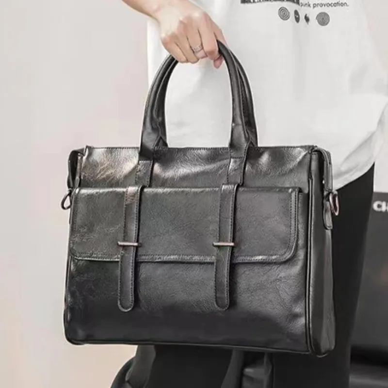 

Men's Bag Bag Large Laptop Business Handbag Shoulder New Male Office Leather Brand Bag Men Capacity Black 2022 Solid Briefcases