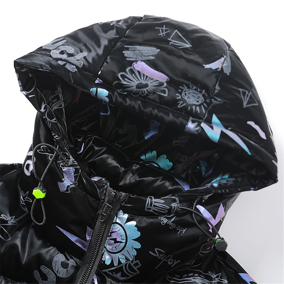 Winter Padded Jacket Men Parkas Winter Thick Jackets Hip Hop Streetwear Parkas Warm Coats Male Outdoor Outerwear Fashion Print