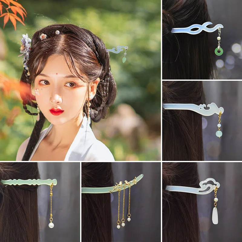 

1Pc Retro Pendant Hair Stick Acetate Bamboo Hairpin Tassel Hair Clip Chinese Style Chopsticks Hair Pins Forks Hair Accessories