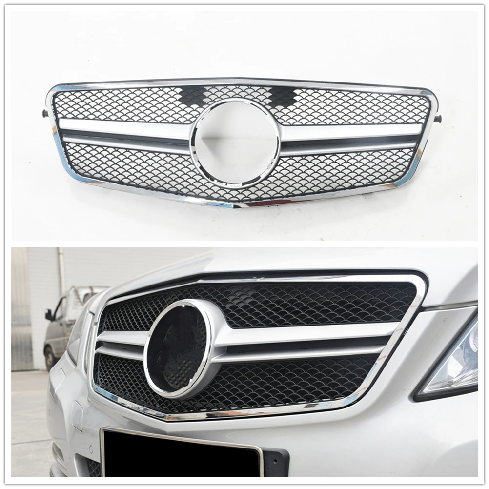 

Silver Front Grille For Mercedes-Benz W212 E Class 2009-2013 E250/E300/E500/E550 AMG Style Car Upper Bumper Hood Mesh Grill Grid