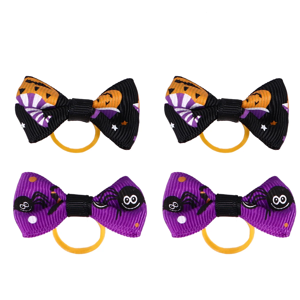 

50pcs Hair Bows with Rubber Band Bowknot Pumpkin Spider Elastic Topknots for Puppy Cat ( Black and )