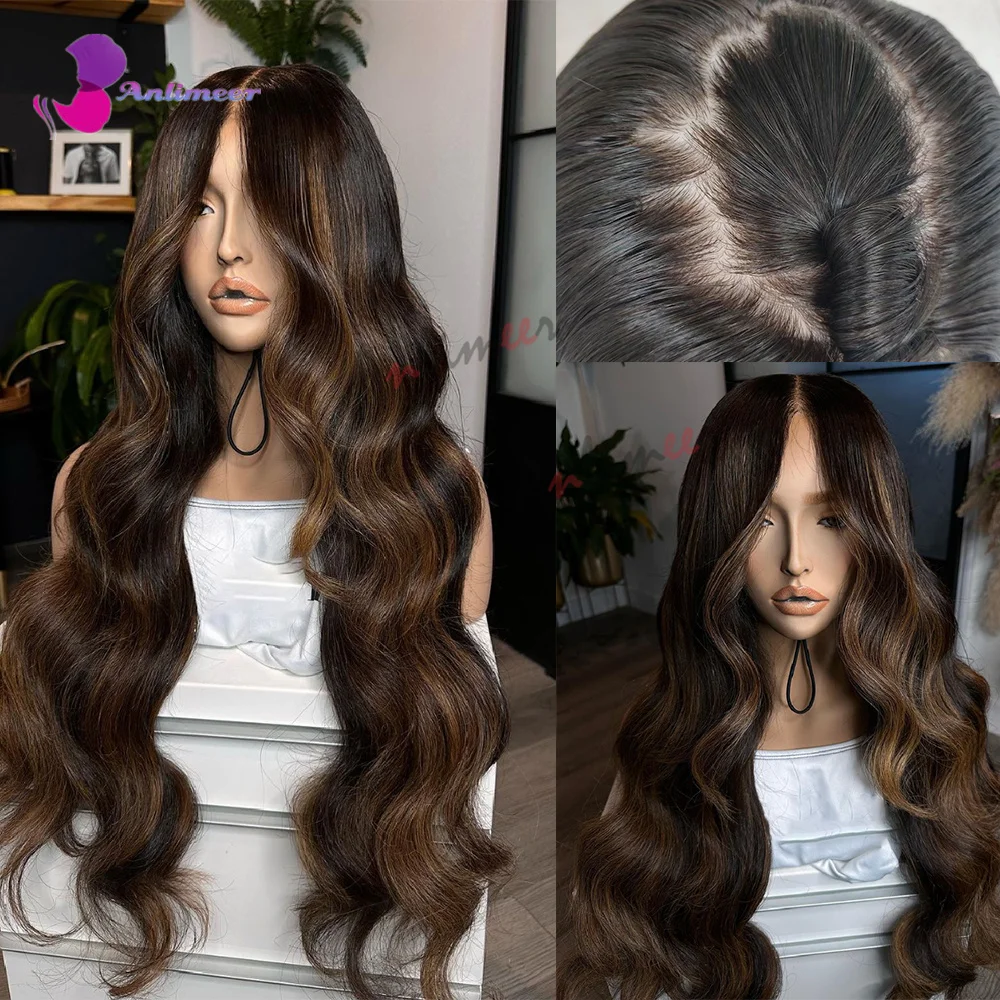 Glueless Lace Front Wigs Silk Base Frontal Wigs 13x4 or 5x5 Long Wigs Body Wave Human Hair Wig Dark Brown Highlight Wigs