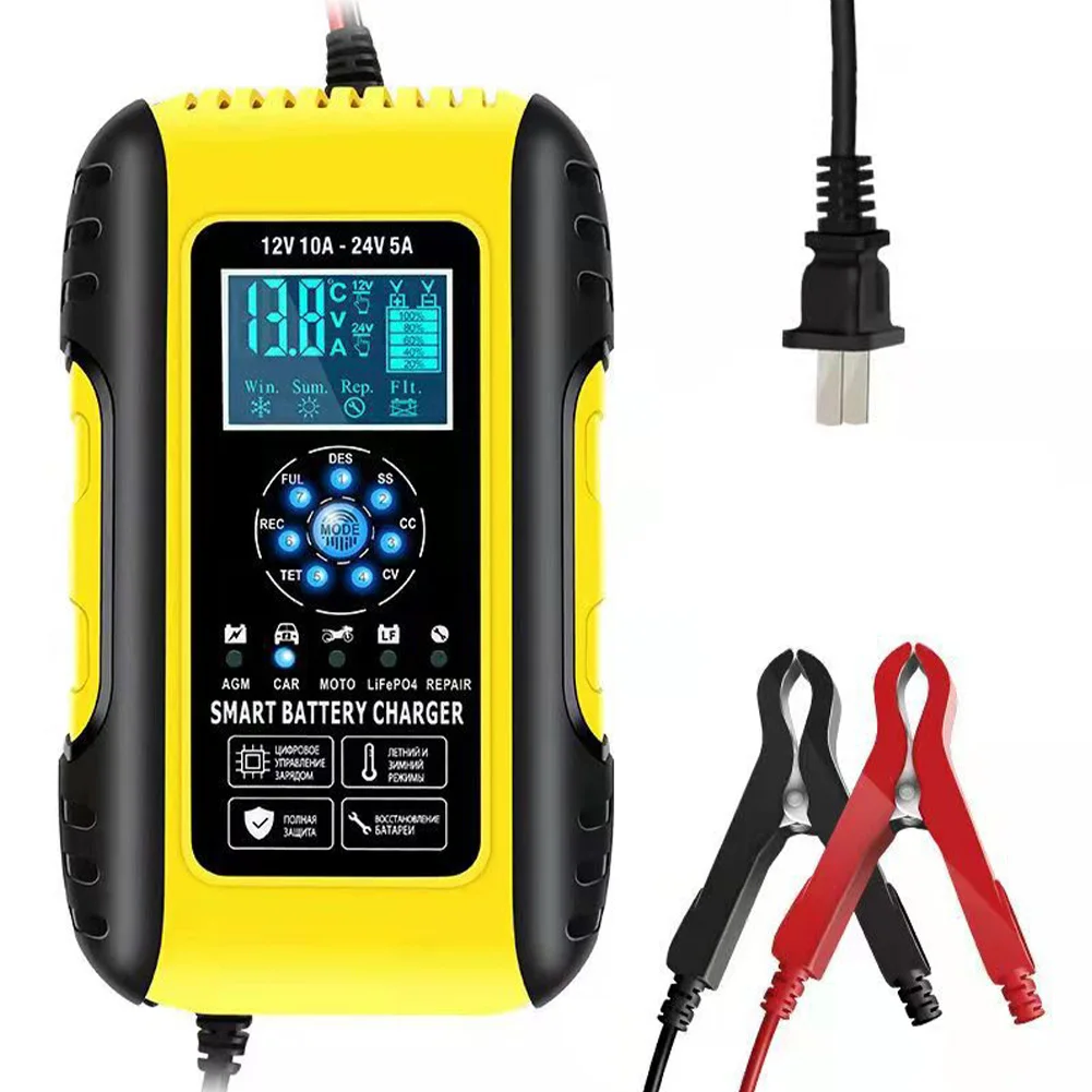 

12V 24V Intelligent Car Battery Charger Fully Automatic 7-Stage Car Motorcycle Battery Charger LCD Display for Lead Acid AGM Gel