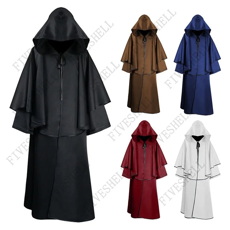 

2023 Renaissance Larp Coat Cape Witch Wizard Fantasy Vintage Unisex Men and Women Medieval Cape Long Sleeve Oversize Hood Robe