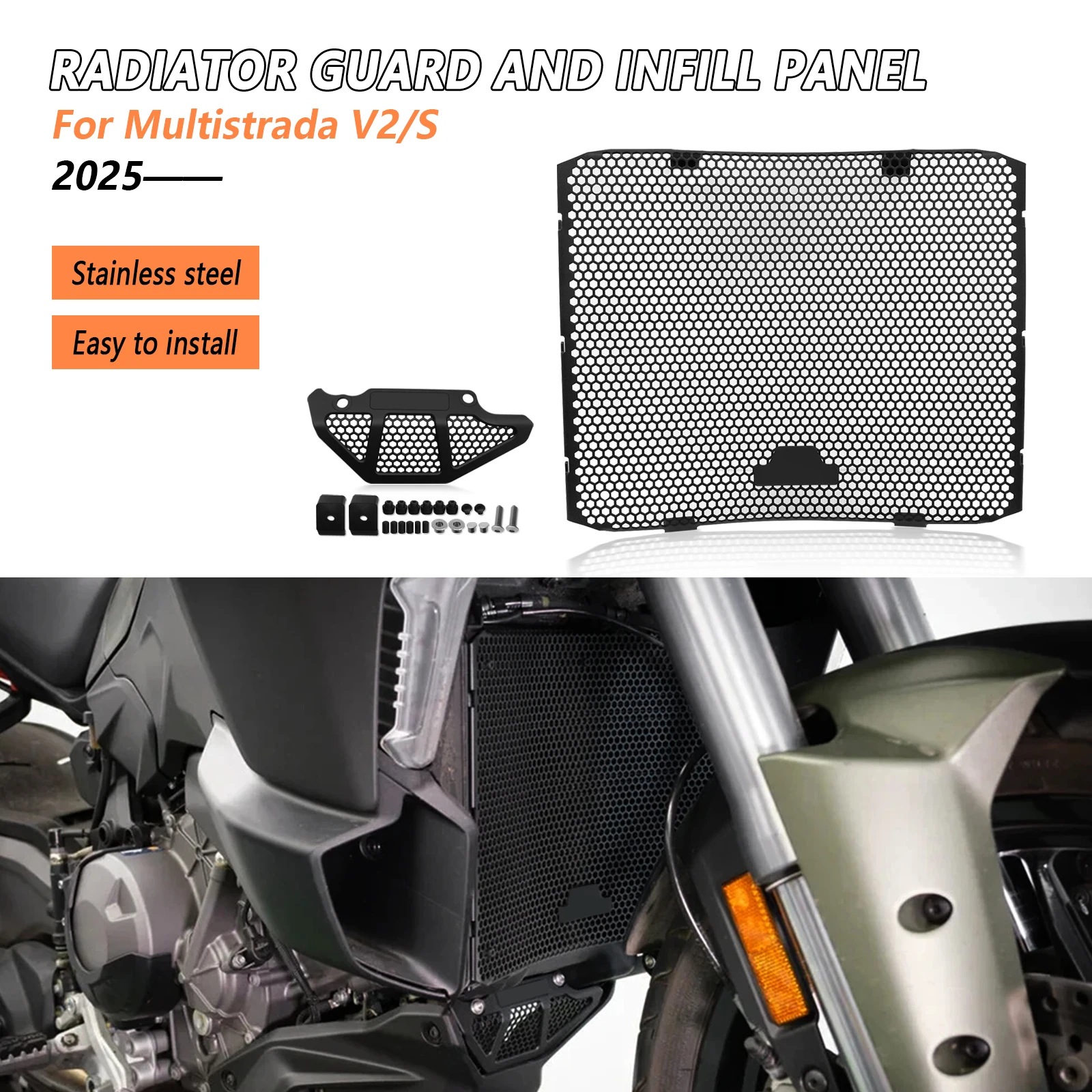 Фото Для Multistrada V2/S 2025-новая решетка радиатора мотоцикла, защитная решетка, защитная сетка, аксессуары №1