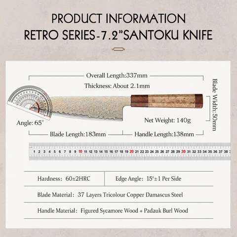 HEZHEN 7-дюймовый нож Santoku, профессиональные японские дамасские ножи шеф-повара, тесак для мяса, кухонный нож из высокоуглеродистой нержавеющей стали