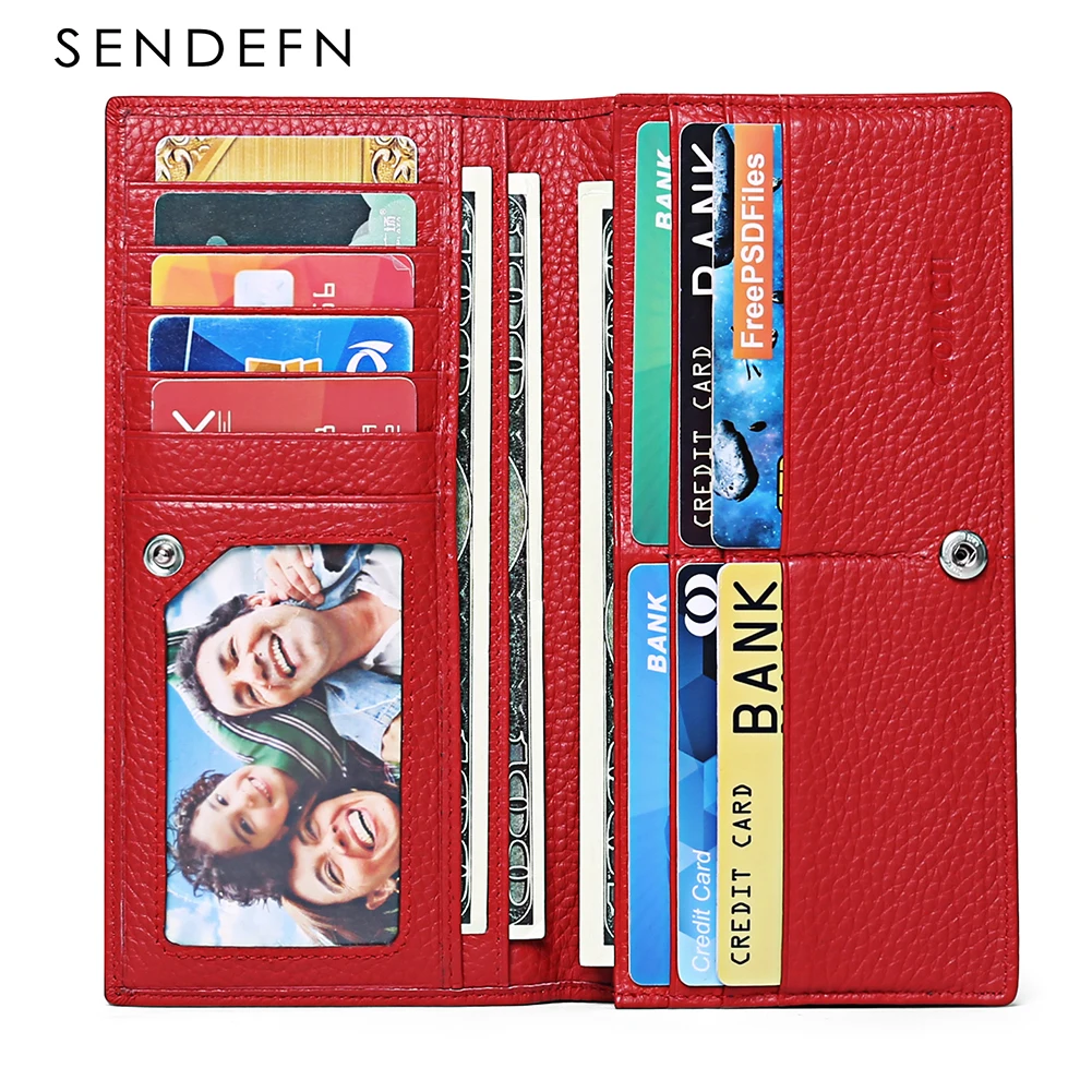 New Genuine Leather Women Wallets Card Wallet Slim Wallet Purse Ultra Thin Leather Long Wallet Solid Colors Clutch Phone Bag