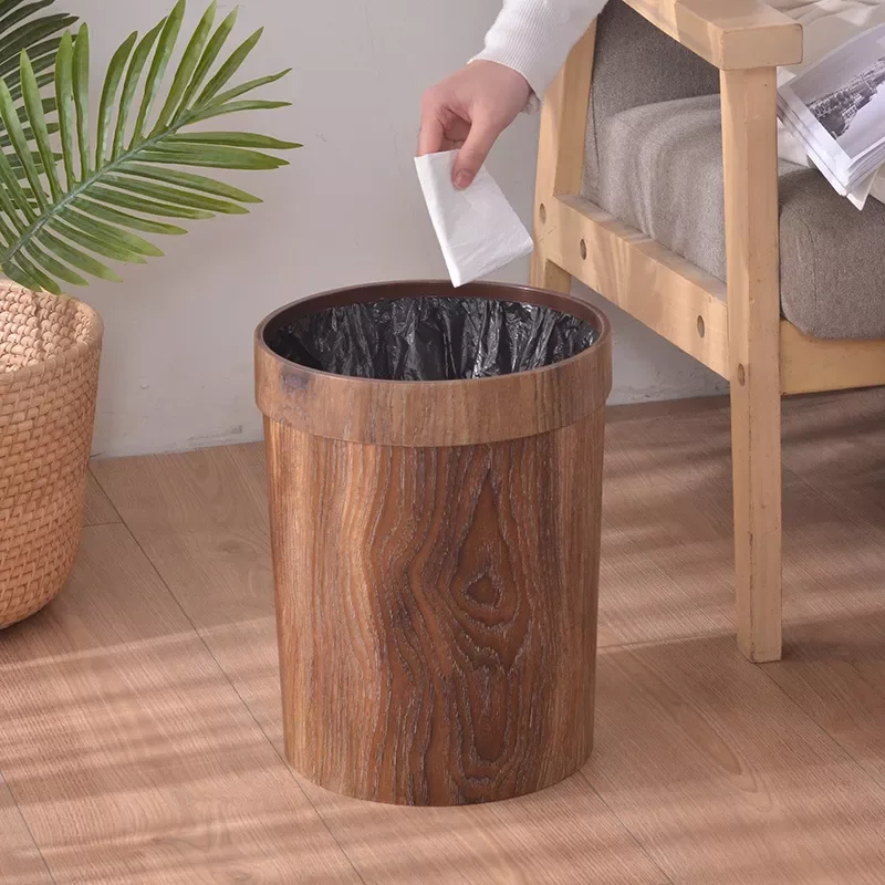 

NEW2023 Retro Creative Wood Grain Trash Can Home Living Room Kitchen Garbage Bin Office Toilet Paper Basket Bathroom Bathroom Su