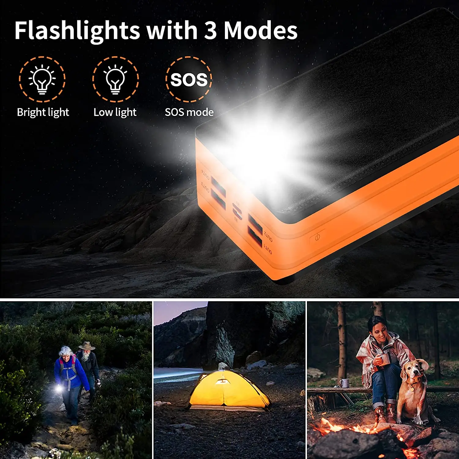 solar power bank 50000mah portable solar phone charger with flashlight 4 output ports 2 input battery compatible with iphone free global shipping