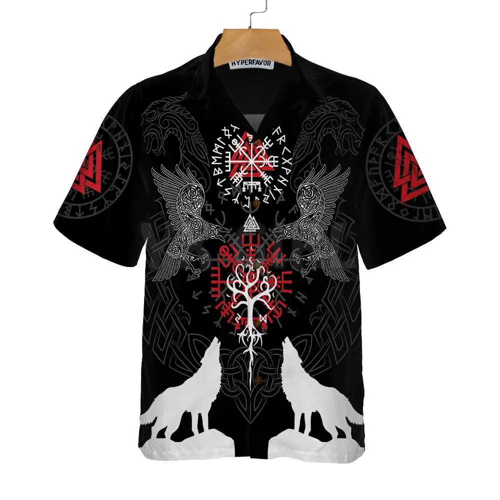 

Viking Raven And Wolf Hawaiian Shirt 3D All Over Printed Hawaiian Shirt Men's For Women's Harajuku Casual Shirt Unisex
