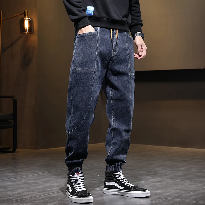 Streetwear Fashion Men Jeans Loose Fit Spliced Designer Casual Denim Cargo Pants Men Overalls Hip Hop Joggers Wide Leg Trousers