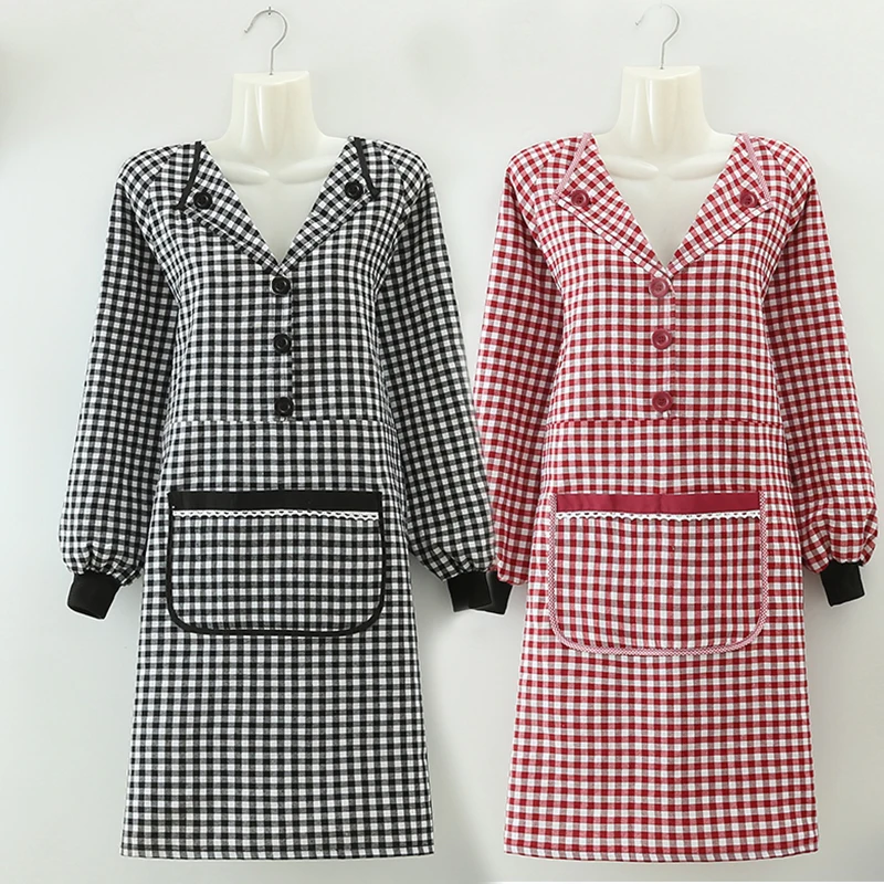 

New lapel apron women's fashion kitchen home cooking work work clothes cute Japanese cotton Korean smock