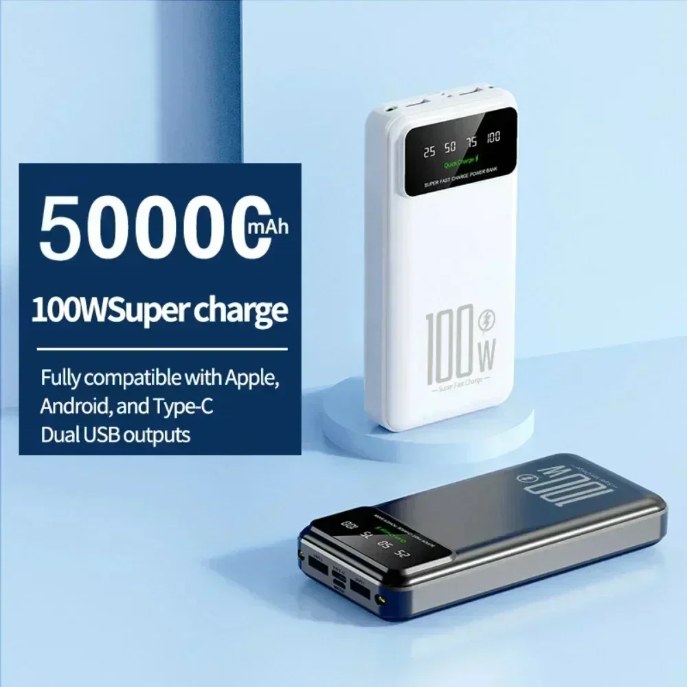 50000 мАч Power Bank 100 Вт Портативное зарядное устройство с быстрой зарядкой Внешний