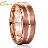 bonlavie 8mm tungsten carbide ring for men women rose gold color matte finish grooves classic couple wedding rings