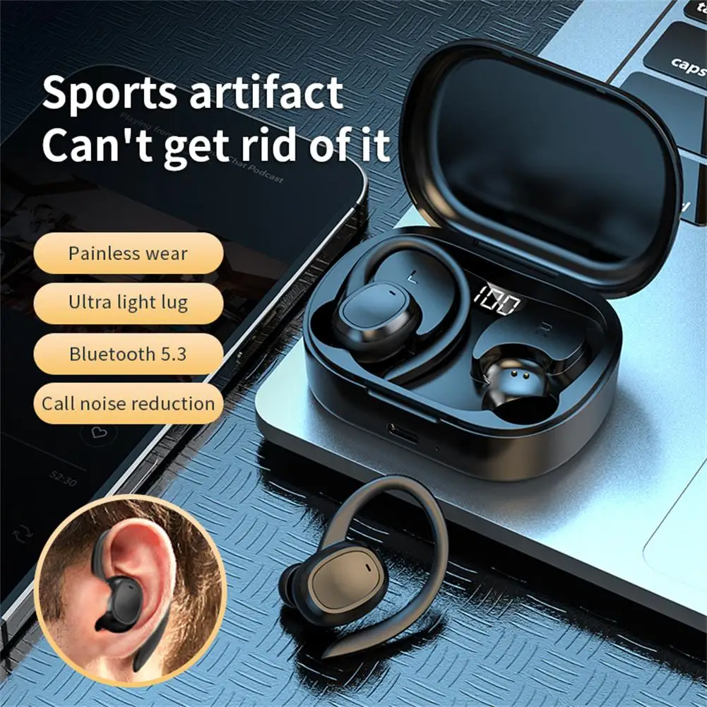 

S260 Wireless Ear-hook Headset Bluetooth-compatible Sports Headphones Digital Display Touch Control Stereo Business Earphones