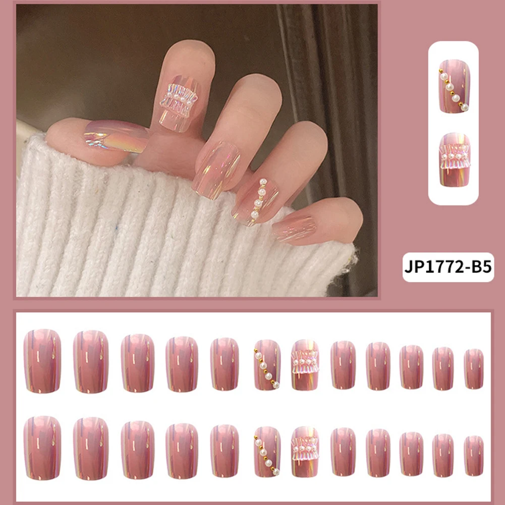 

Накладные ногти, украшенные блестящим бантом, длинное съемное полное покрытие, готовая деталь для ногтей в салоне «сделай сам», милый стиль ...