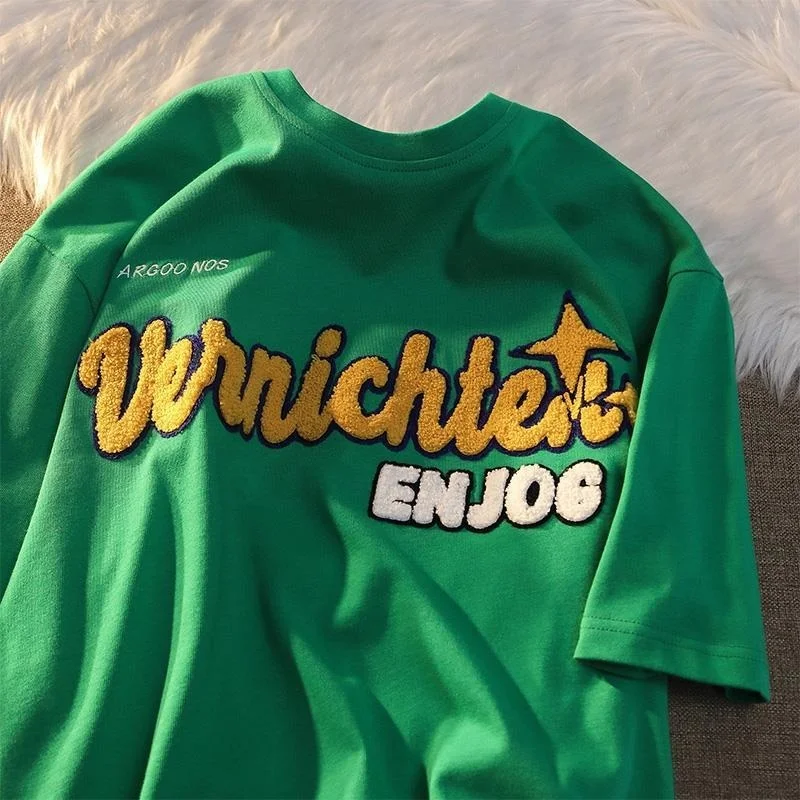 

Футболка хлопковая в стиле Харадзюку, с круглым вырезом и вышивкой