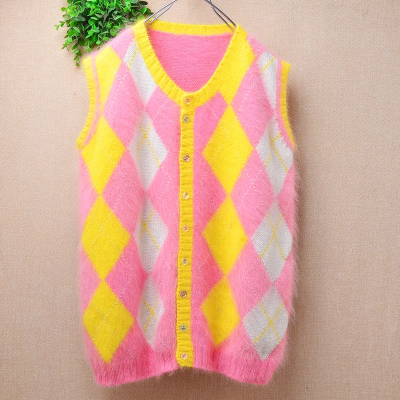 Женский осенне-зимний вязаный свитер без рукавов с V-образным вырезом