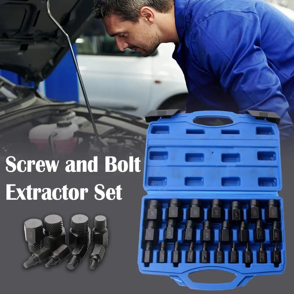 25pcs Screw Extractor Set Hex Head Multi-Spline Bolt Set Chrome Molybdenum Alloy Steel Rounded Bolt Remover Demolition Tools