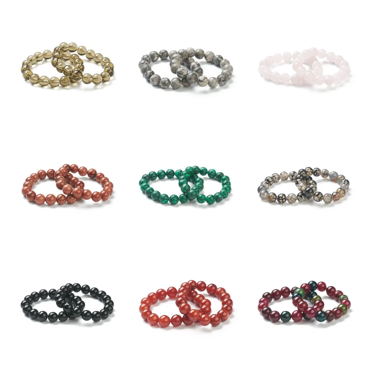 

Kissitty 17 Style Natural Agate Beaded Round Beads Stretch Bracelets for Women Men Friend Gift Stretch Jewelry Findings 54MM