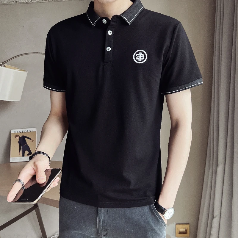 

High Quality Embroidered Polo Shirts for Men Short Sleeve Lapel Tee Tops Summer Casual Slim T-shirts Business Social Tshirts