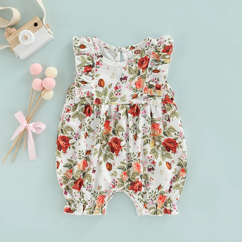Летняя одежда для новорожденных девочек Летний комбинезон с цветочным принтом и