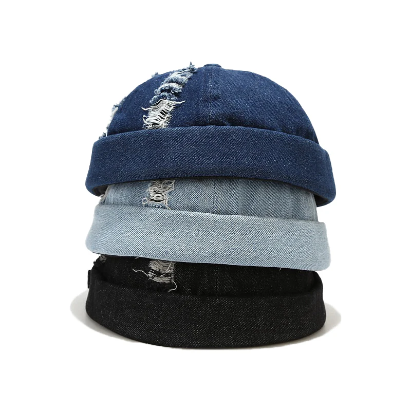 

New Men Street Casual Docker Sailor Biker Washed Hat Loop Beanie Brimless Cap Retro Skullcap Unisex Pumpkin Vintage Navy Beanies