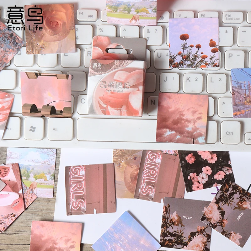 46PCS Kawaii Gentle Pink Cherry Phone Stickers Aesthetic DIY Decoractive Scrapbook Accessories Child Stationery School Supply