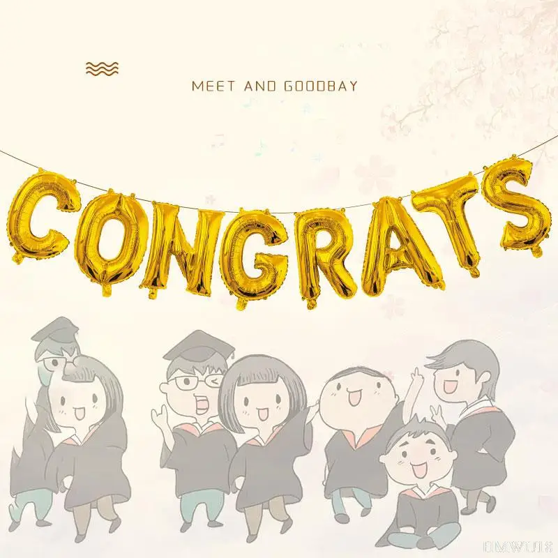 

16inch Congrats Ballons Letters Set Aluminum Foil Latex Balloon Set 2022 Graduation Season Classroom Party Decoration Balloons