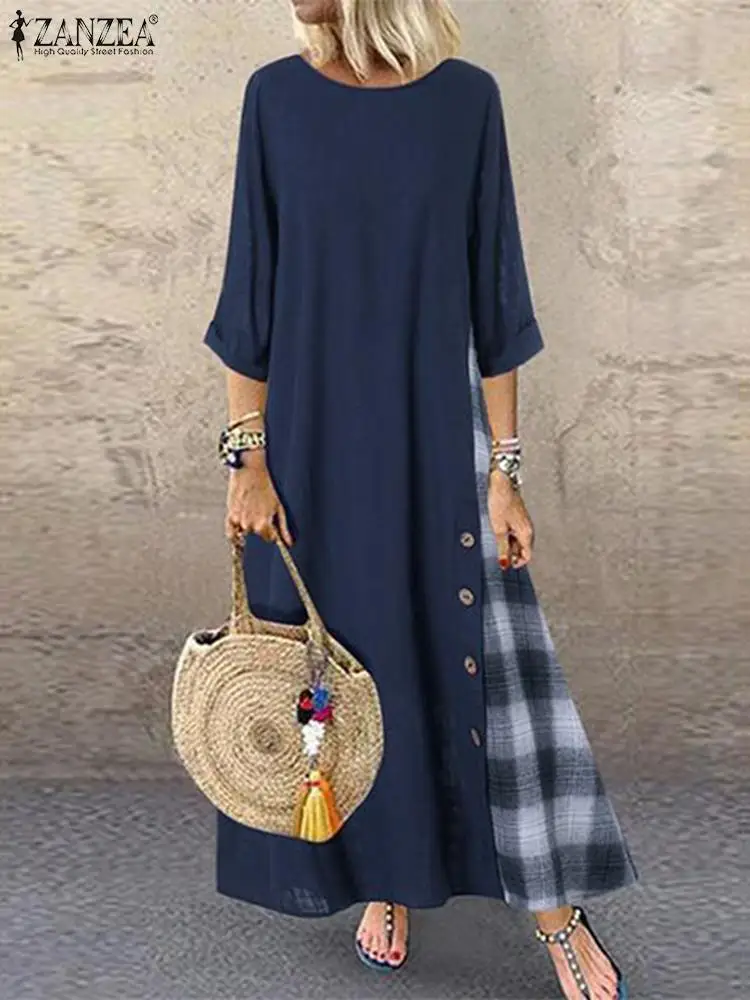 

Платье ZANZEA женское хлопчатобумажное с круглым вырезом и рукавом 3/4