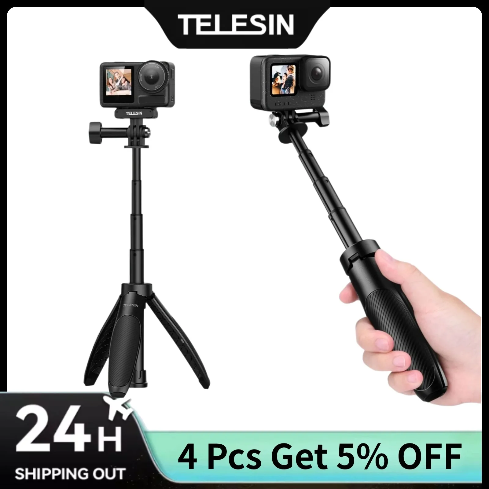 Фото TELESIN Мини-штатив для селфи для GoPro Hero 13 12 11 10 9 8 DJI OSMO Action 5 4 3 Insta360 ACE Pro Аксессуары для экшн-камеры №1
