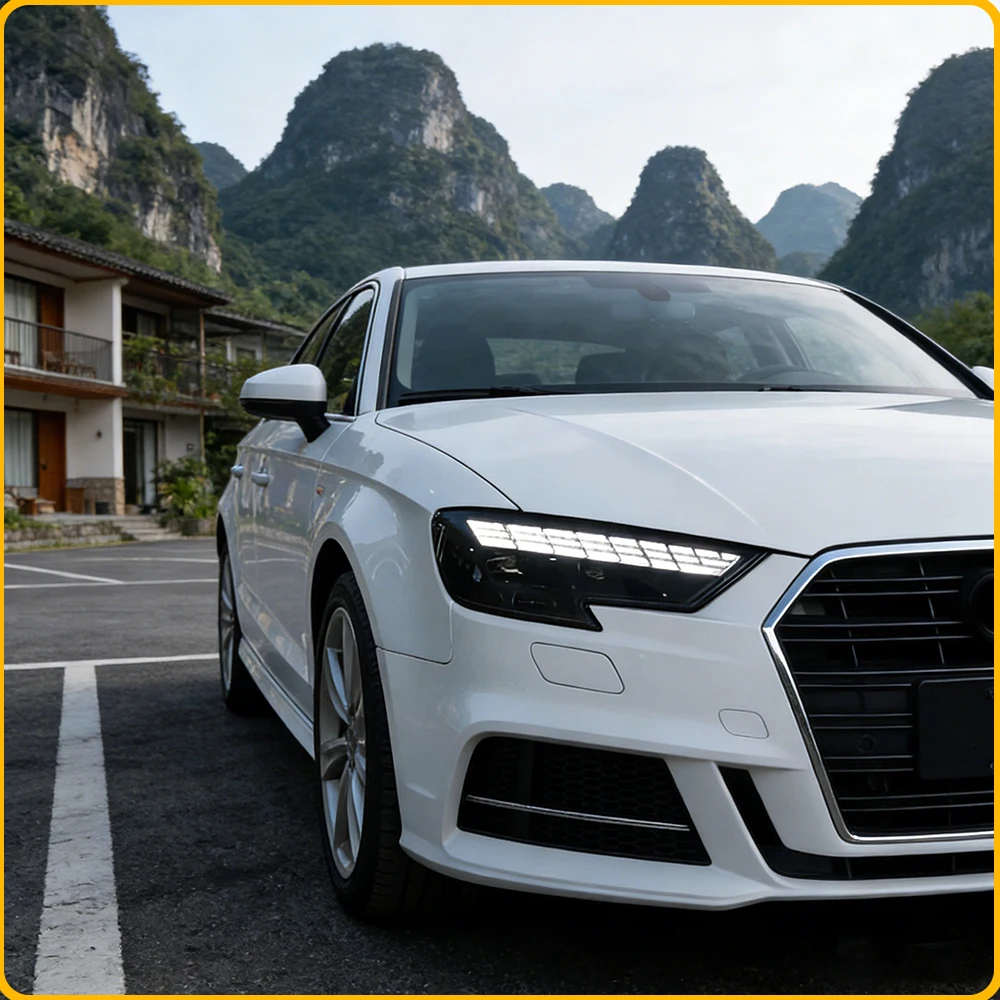Фото Передние фары для AUDI A3 8V 2017-2020, модернизированные светодиодные проекционные линзованные фары в сборе, Plug and Play, с динамическими указателями поворота №5