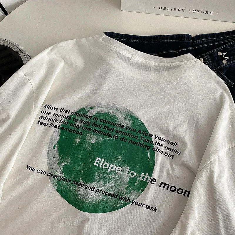 

Футболка женская с буквенным принтом, белый Хлопковый пуловер оверсайз с длинным рукавом